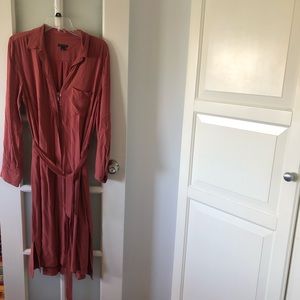 Dusty Rose zip front knee length shirt dress